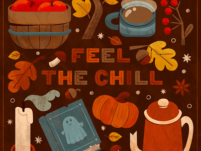 🍂🧣🧦🍁🥧 Feel the Chill 🍂🧣🧦🍁🥧 autumn cute design digital digital illustration drawing fall hand drawn type illustration mabon october robin sheldon spooky type