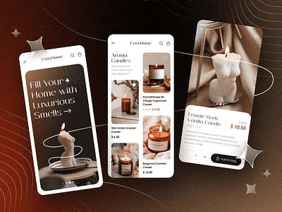 Aroma Candles Store Mobile App 2022 app aroma beauty candles design ecommerce glassmorphism gradient homemade interection minimalism mobile mobile app modern shop store trendy ui ux
