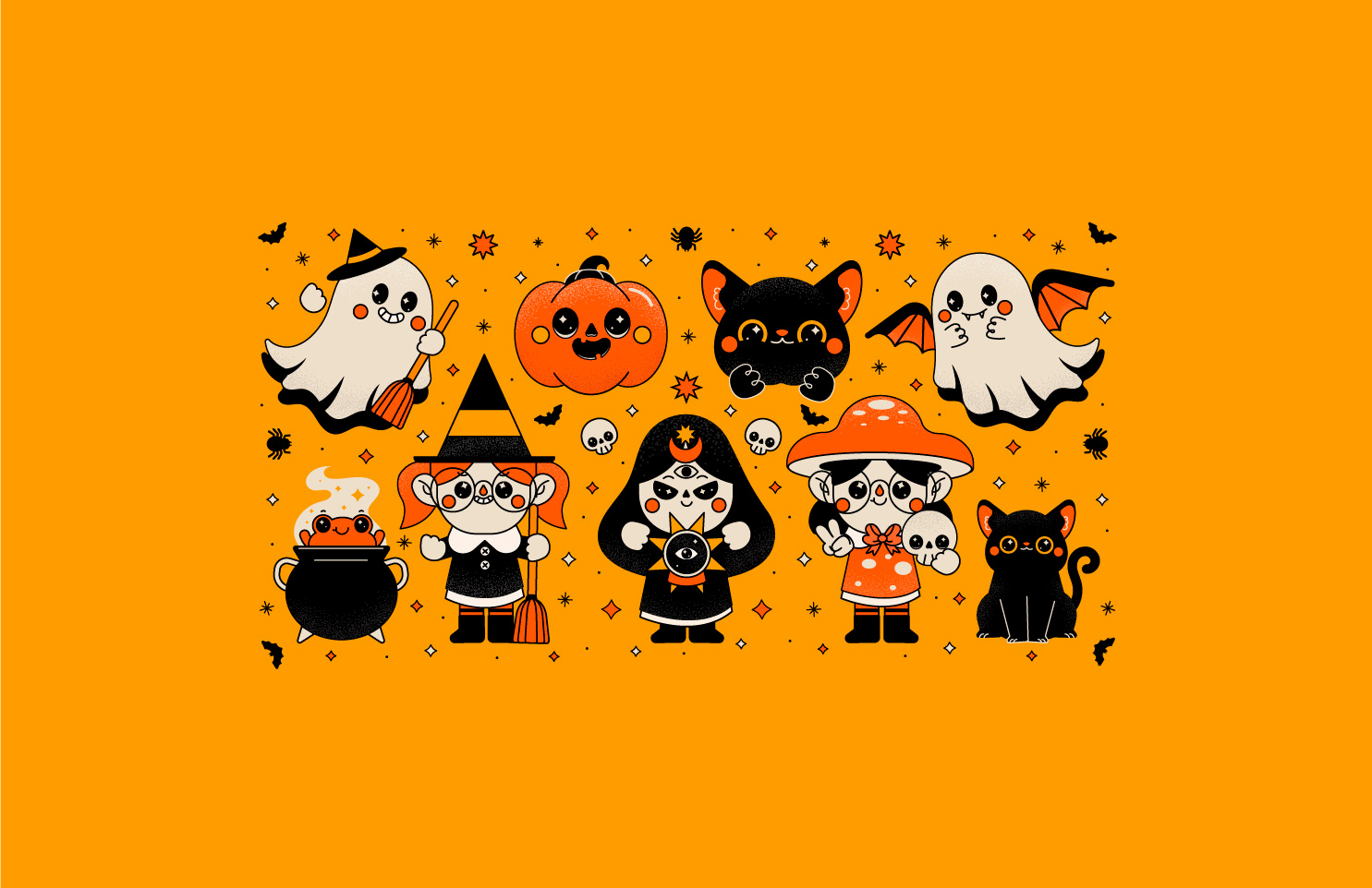 Spooky Time 🎃 2d art character design creepy cute flat ghost halloween holiday illustration monsters pumpkin spooky trick or treat vector vector art