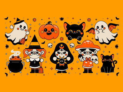 Spooky Time 🎃 2d art character design creepy cute flat ghost halloween holiday illustration monsters pumpkin spooky trick or treat vector vector art