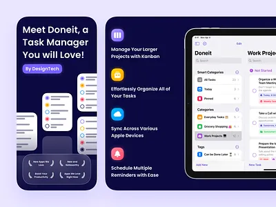 Doneit - App Store Screenshots app store app store screenshots branding design digital design graphic design illustration ios app ios app design mobile app mobile app ui native ios design product design ui ui for mobile uiux