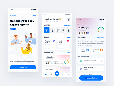 Simpl. - Task Management Mobile App chart clean daily task design management app minimal mobile app mobile ui productivity project management saas task task management task manager tasks team todo ui ui design