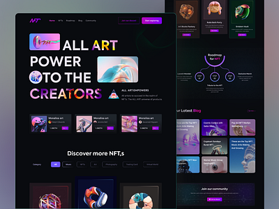 NFT Landing page UI Design animation art crypto landing page cryptocurrency digital art digital asset dribbbble best short ethereum header landing page landing page design nft art nft landing page nft marketplace nft ui nftmarketplace product design ui uiux website design