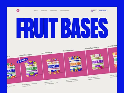 Landing page for fruit bases bar blue cocktail drinks e commerce fruit juice landing page lemonade pink recipes shop ui ux website