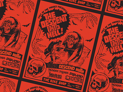 The Descent Into Hell Flyer flyer graphic design halloween halloween flyer orange and black poster design show flyer show poster spooky typography vintage comics