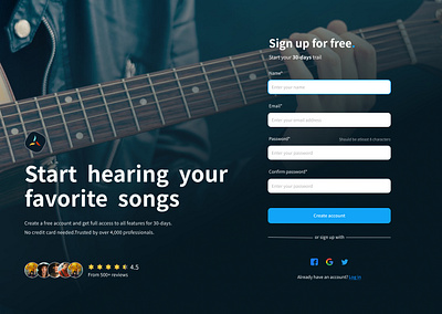 Music app - Sign up screen app dribbble figma music app signup screen ui ui challenge uidesign uiuxdesign webdesign