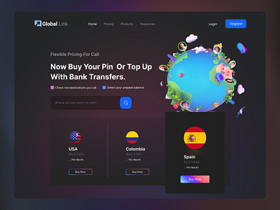 Global link Phone Call Service Web UI call service communication dark designer global call global link home page landing landing page online call phone call product designer ui uiux user interface ux web web page website website design