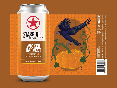 Wicked Harvest Imperial Pumpkin Ale beer beer can beer label branding crow graphic design illustration orange packaging pumpkin raven