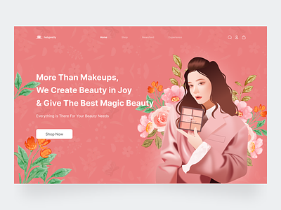 Holypretty Web Header Illustration art beauty beauty product cosmetic cosmetic products design flat floral flower graphic design homepage illustration landing page make up pink vector web web design website women