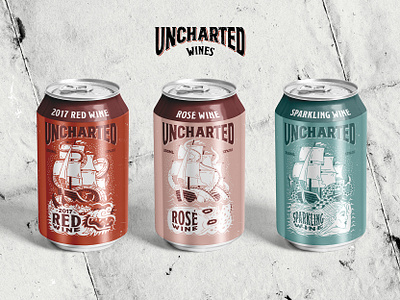 Uncharted Wine - Can Labels branding design graphic design illustrated logo illustration illustrator label design logo packaging packaging design vector