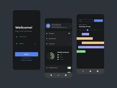 Task Manager Concept app app design clean dark theme gantt chart management app minimalist mobile productivity task task app task manager ui