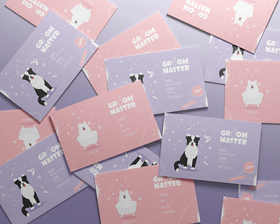 Business cards for the grooming salon bath branding bubbles card cartoon cute design dog dogs graphic design grooming illustration kawaii logo love pet pets salon typography vector