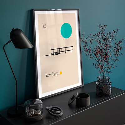 Poster Farnsworth House, Ludwig Mies van der Rohe, Minimal Archi bauhaus graphic art print helvetica illustration interior design minimal mockup poster poster design print typographic design typography ui design wall art