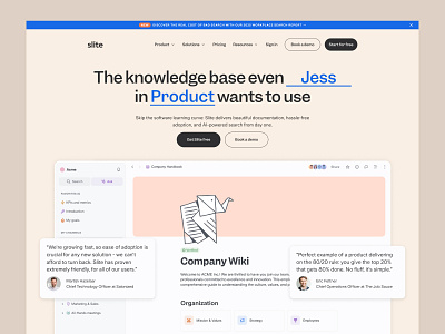 Slite - Homepage redesign b2b saas branding design knowledge app web design website