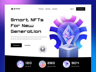 ETHY - NFT Website Header crypto cryptoart cryptocurrency digital art digital art marketplace elegant eth landing page marketplace nft nft marketplace nft ui nft ux nft web nft website ui uiux web design website website design