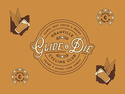 Cycling Club beer bike bike club biker gang brand development brews chain club cruise cycling glide identity lockup logo mark ohio script vector wing wings