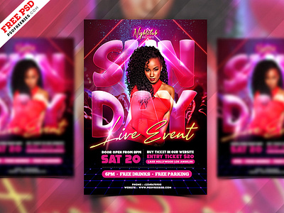 Sunday Live Event Party Flyer PSD a4 size flyer card design creative design design event flyer flyer flyer design free design free flyer free psd graphic design live event party flyer photoshop print psd free psd template