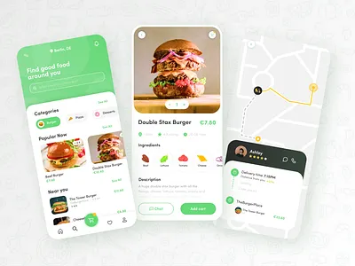 Food app design 🍔 app burger delivery design desserts food food delivery graphic design green illustration ingredients mobile orange order pizza shop ui vector vegan vibrant