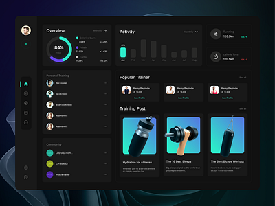 Fitness Tracker Dashboard - Workout Experience app best blue dark design fitness gym minimal top ui uiux ux web