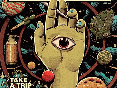 High Times Magazine 420 cover hemp magazine marijuana psychedelic sci fi sci fi scifi space trip trippy weed