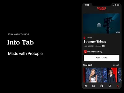 Stranger Things | Info Tab animation app dailyui design madewithprotopie mobile motion graphics netflix protopie stranger things strangerthingsstore ui ux