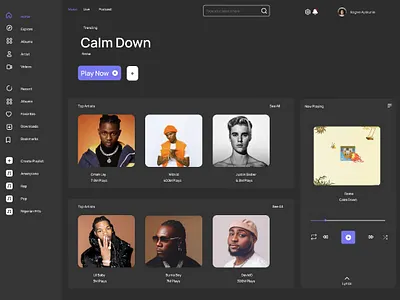 Music App Dashboard ui design ux