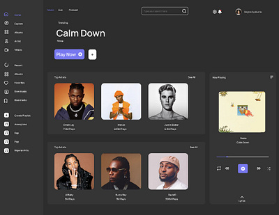 Music App Dashboard ui design ux