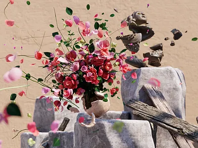 Shockwave 3d blender cgi explosion flower illustration petals realism render rose sculpture shockwave