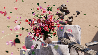 Shockwave 3d blender cgi explosion flower illustration petals realism render rose sculpture shockwave