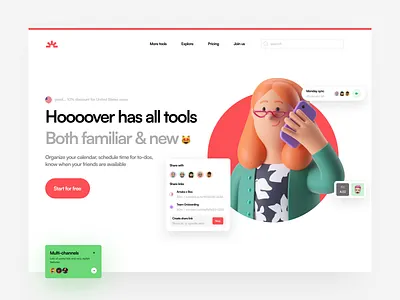Task Management / Productivity app [Hoooover] - Landing Page 3d illustration data fintory fireart landing page management management app product design productivity sajon task ui8