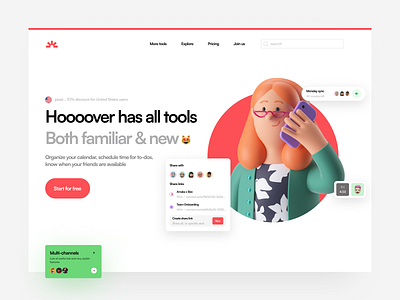 Task Management / Productivity app [Hoooover] - Landing Page 3d illustration data fintory fireart landing page management management app product design productivity sajon task ui8