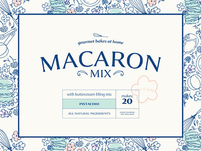 Label Design | Miss Macs bake shop baking brand identity brand marks brand presentation branding design desserts hierarchy homey illustration label design layout logo macarons packaging design print design sophisticated typography vector