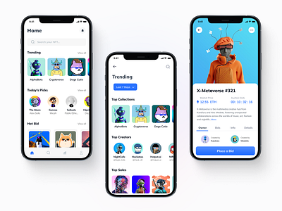 NFT Marketplace - Mobile app animation app design concept design e commerce market nft nftapp nftmaketplace ui ui design uiux