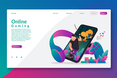 Online Gaming - Web Header & Vector GR app branding cybersecurity data security design ecommerce illustration landing landing page online delivery online gaming page startup ui ui design ux ux design vector gr web header website