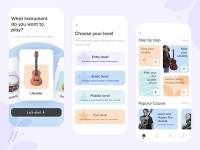 Music Learning App ai android animation app app design courses dashboard design education elearning app interface ios learning mobile mobile app mobile ui music ui uiux ux