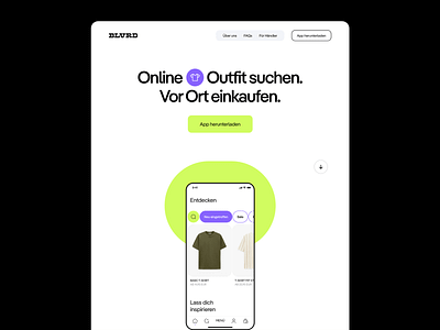 BLVRD Landingpage Hero Header Rebranding Concept | Fashion App app landing page clean design fashion app green hero header hero section icon landing page light theme minimal purple typography ui ui design ux ux design web web design website
