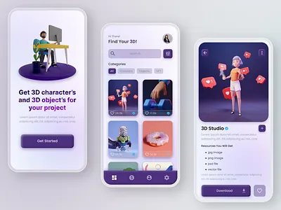 3D Object's Downloading App Design. 3d app design 3d illustration 3d mobile 3dsmax app ui app ui design best works clean clean design colors fresh fresh design hire inspirations pro app design pro app designer professional app designer ui design ui ux ux design
