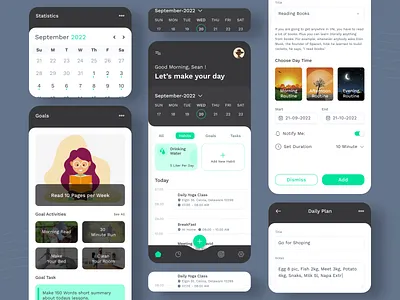 Daily Planner Mobile App calender clean daily daily plan daily planner event goal habit tracker ios mobile mobile app modern plan schedule statistics task task management ui design