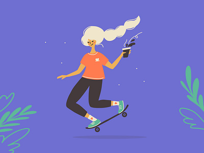 Skater girl activity blonde character coffee girl girl character hair happy illustration lifestyle outdoor skate skateboard skateboarding skater sport summer vector vibe woman