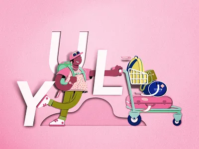 Departure YUL airport character luggage montreal teenager vector art