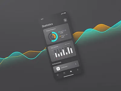 Statistics screen app chart chartline dark design mobile mobile app statistics tile ui