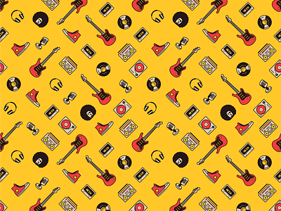 Seamless pattern boombox cassette illustration music pattern retro street