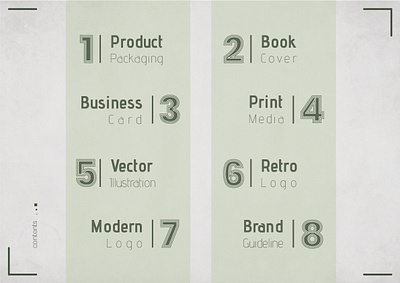 Portfolio_Contents branding catalogue composition contents cover design graphic design guideline illustration logo numbers portfolio print retro vector vintage