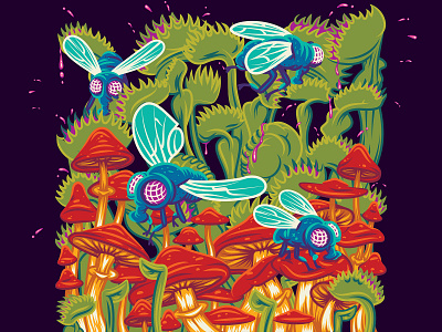Magical Madness british columbia design digital illustration fly freelance fungi illustration illustrator magic mushrooms nature surreal vector venus flytrap