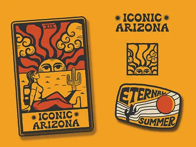 Iconic Arizona // Sun Tarot badges branding desert design graphic illustration logo merch sun tarot tarotcard tee tshirtdesign vector