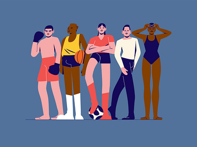 Athletic lineup character design character illustration characters colorful design diversity editorial female flat illustration illustrator palette sports ui vector