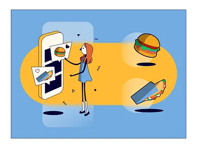 Food App Illustration adobe illustrator application burger cartoony character design design digital art digital artist digital illustration fast food food foodie illustration italian food mobile app vector art vector drawing vector illustration