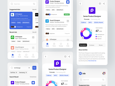 Sewu Job - Job Finder Mobile App appdesign card clean clean design design job app job finder app job hunt job seeker job seeker app mobileapp popular reqruitment result search result statistic summary ui uiux ux design