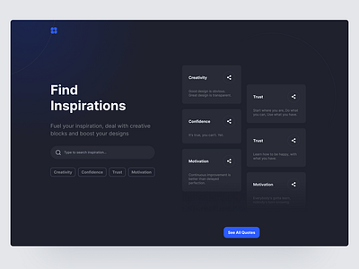 Find inspirations app cards design clean clear design dark mode design inspiration minimal design philosophy product design quote quotes search ui ux