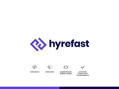 HyreFast - Logo Design brand identity branding coding concept developer engineer flat graphic design hire illustration lettermark logo logo design logo designer minimal monogram software development symbol trust ui